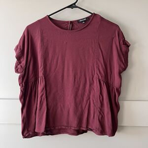 Madewell Boxy Babydoll Top Womens Sz XS Cuffed Short Sleeve Burgundy Red Preppy